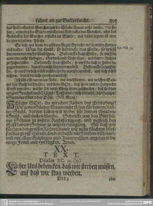 XX. Text. Psalm XC. 12. (13.). Lehre Uns bedencken, daß wir sterben müssen, auf daß wir klug werden