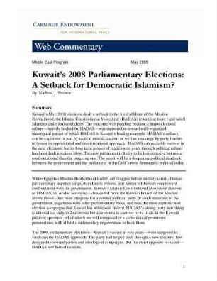 Kuwait's 2008 parliamentary elections : a setback for democratic Islamism?