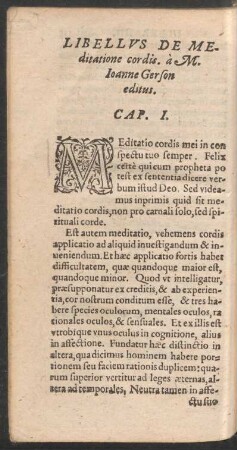 Libellus De Meditatione cordis. a M. Ioanne Gerson editus.