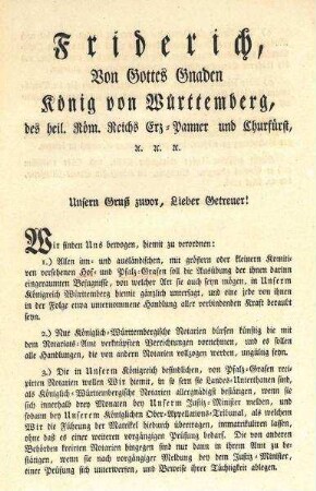 Mandat von König Friedrich zur Abschaffung der Hofpfalzgrafen und Übertragung der Aufgaben an die Notare