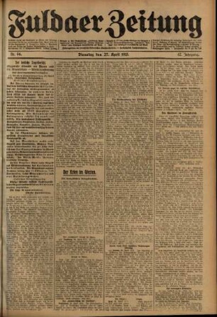 Ausgabe vom Dienstag, den 27. April 1915.
