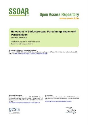 Holocaust in Südosteuropa: Forschungsfragen und Perspektiven