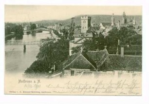 Gesamtansicht, Blick vom Rosenberg auf Neckar, Eiserner Steg, Götzenturm, südwestliche Innenstadt