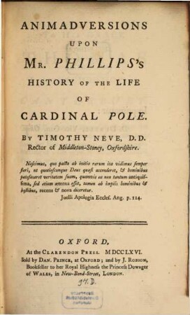 Animadversions upon Phillips's history of the life of Cardinal Pole