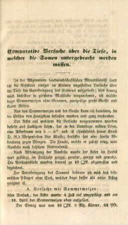 Comparative Versuche über die Tiefe, in welcher die Samen untergebracht werden müssen.
