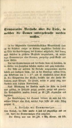 Comparative Versuche über die Tiefe, in welcher die Samen untergebracht werden müssen.