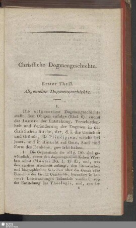 Erster Theil. Allgemeine Dogmengeschichte