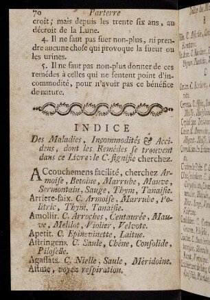 70-78, Indice des Maladies.
