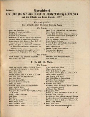 Bericht über den Bestand und das Wirken des Vereins zur Unterstützung Unverschuldet in Noth Gekommener Künstler und deren Relikten im Jahre .... 1857