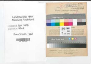 Entnazifizierung Paul Brandmann , geb. 04.09.1899 (Feuerwehrmann)