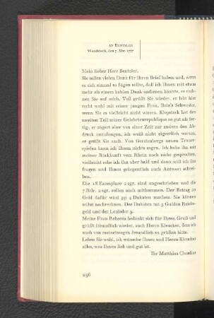 An Bentzler Wandsbeck, den 7. Dezember 1777