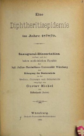 Eine Diphtheritisepidemie im Jahre 1878/79