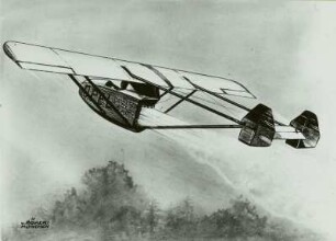 Raketenflugzeug von Fritz von Opel. Segelflugzeug (Hochdecker mit doppeltem Leitwerk) mit Raketenantrieb. Erstflug am 30. September 1929