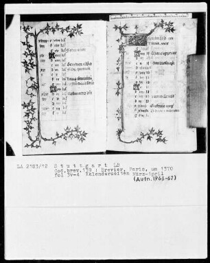 Lateinisches Stundenbuch — KL-Ligatur mit anschließender Ranke als Teilbordüre, Folio 4recto