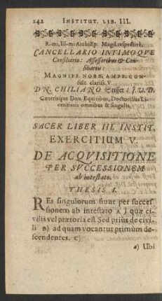 Exercitium V. De Acquisitione Per Successionem ab intestato.