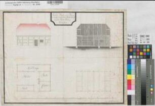 Wersen (Lotte) Wohnhaus des Müllers Bauplan 3.V. 18.Jh. 100 rh. Fuß = 37,3 cm 39,5 x 52 kol. Zeichnung C. L. Rudolphi KSM Nr. 961