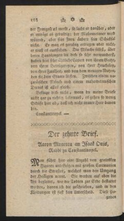 Der zehnte Brief. Aaron Monceca an Isaak Onis, Rabbi zu Constantinopel