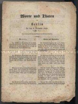 Gegenüberstellung von Versprechungen und Ereignissen nach dem 9. November 1848