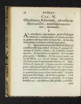 Cap. V. Objectiones Atheorum, adversus existentiam Dei, ...