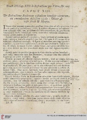 Caput XIII: De Refractione Radiorum visualium beneficio vitrorum, ad emendandum defectum visûs […]