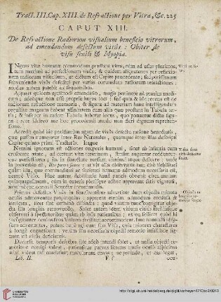Caput XIII: De Refractione Radiorum visualium beneficio vitrorum, ad emendandum defectum visûs […]