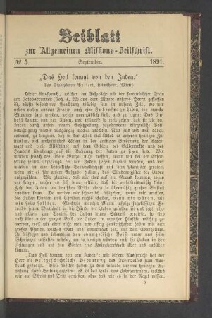 Beiblatt N° 5. September. 1891