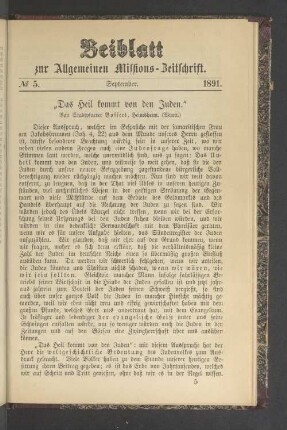 Beiblatt N° 5. September. 1891