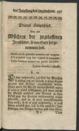 Drittes Hauptstück. Von den Absichten der zugelassenen Irrthümer, so von Gott hergenommen sind