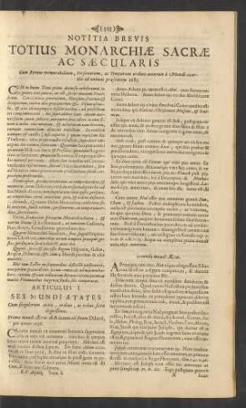 Notitia Brevis Totius Monarchiae Sacrae Ac Saecularis