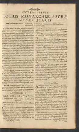 Notitia Brevis Totius Monarchiae Sacrae Ac Saecularis