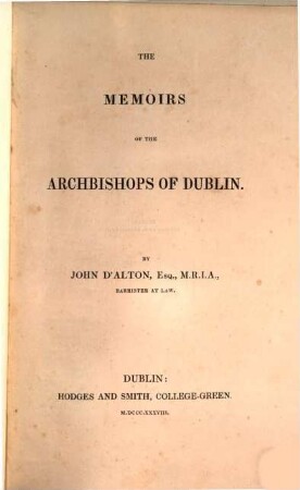 The Memoirs of the Archbishops of Dublin
