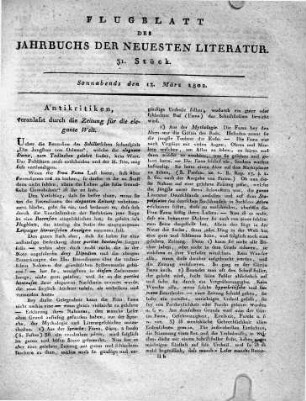 Antikritiken, veranlasst durch die Zeitung für die elegante Welt.