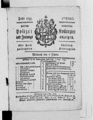 1tes Stück., Ausgabe vom 7. Januar 1795