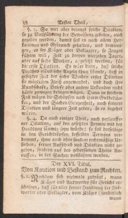 Der XVI. Titul. Von Kaution und Bestand zum Rechten