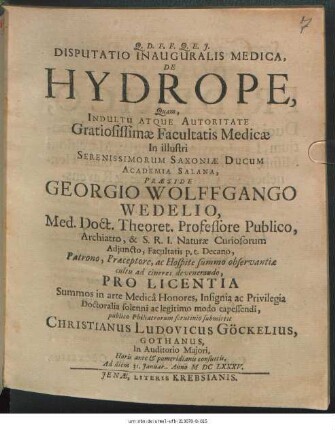Disputatio Inauguralis Medica, De Hydrope