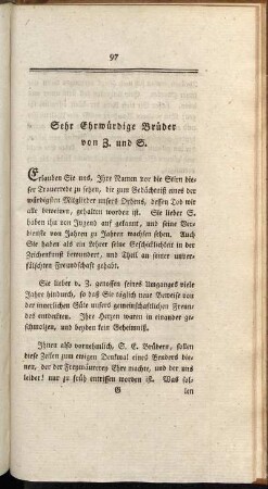 Sehr Ehrwürdige Brüder von Z. und S.