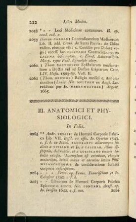 III. Anatomici et Physiolodici.