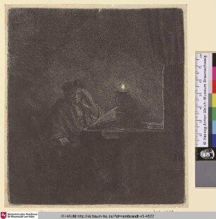 [Student am Tisch bei Kerzenlicht; Student at a Table by Candlelight; Homme méditant]