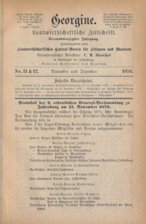 No. 11 & 12. November und Dezember 1876.