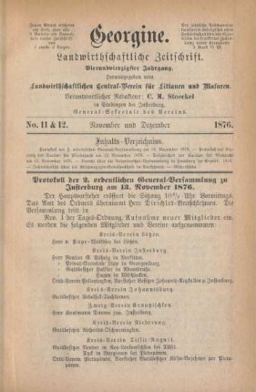 No. 11 & 12. November und Dezember 1876.