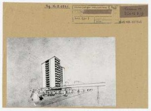 Wohnhochhaus für Alleinstehende. Berlin, Friedrichshain, Singerstraße/Lichtenberger Straße/Kleine Markusstraße