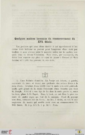 Quelques maîtres inconnus du commencement du XVI. Siècle