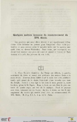 Quelques maîtres inconnus du commencement du XVI. Siècle