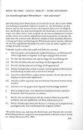 Ein interdisziplinäres Wörterbuch - wie und wozu?