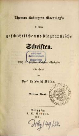Thomas Babington Macaulay's kleine geschichtliche und biographische Schriften, 3