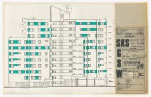Sanierungsgebiet Kreuzberg Süd SKS, Wohnungsbau, Admiralstraße, Berlin-Kreuzberg: Ansicht von Norden 1:100