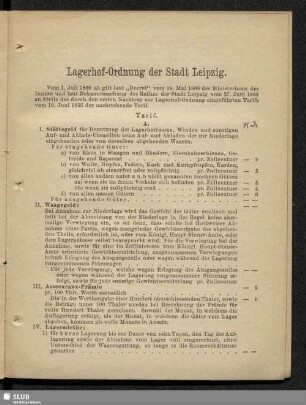 Lagerhof-Ordnung der Stadt Leipzig