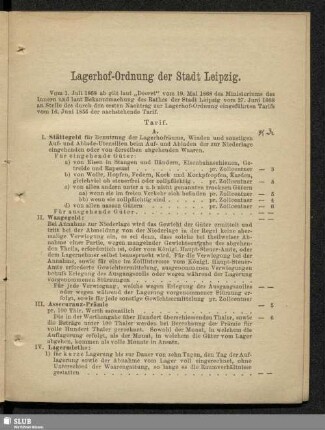 Lagerhof-Ordnung der Stadt Leipzig