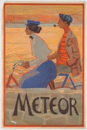 Plakat: Meteor Fahrräder: "Radler-Paar auf Wolken"