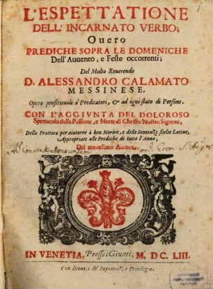 L' Espettatione dell'incarnato verbo ... : Prediche